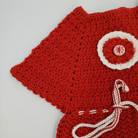 3-6 Months Baby Girl Dress Red White Crochet Knit Short Sleeve Summer Patriotic - Picture 8 of 14